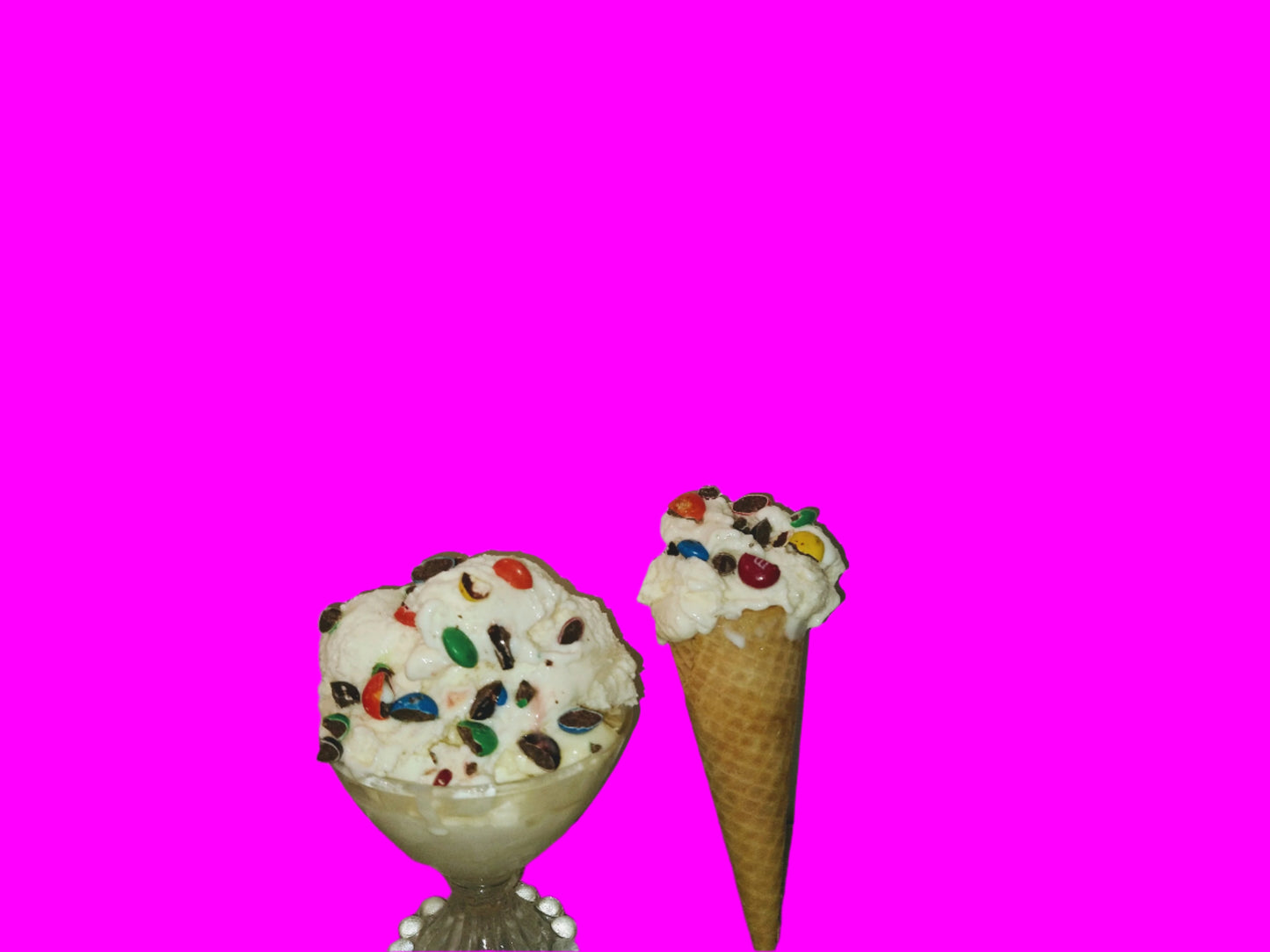 Vanilla soft serve ice cream kit with chopped m&m's