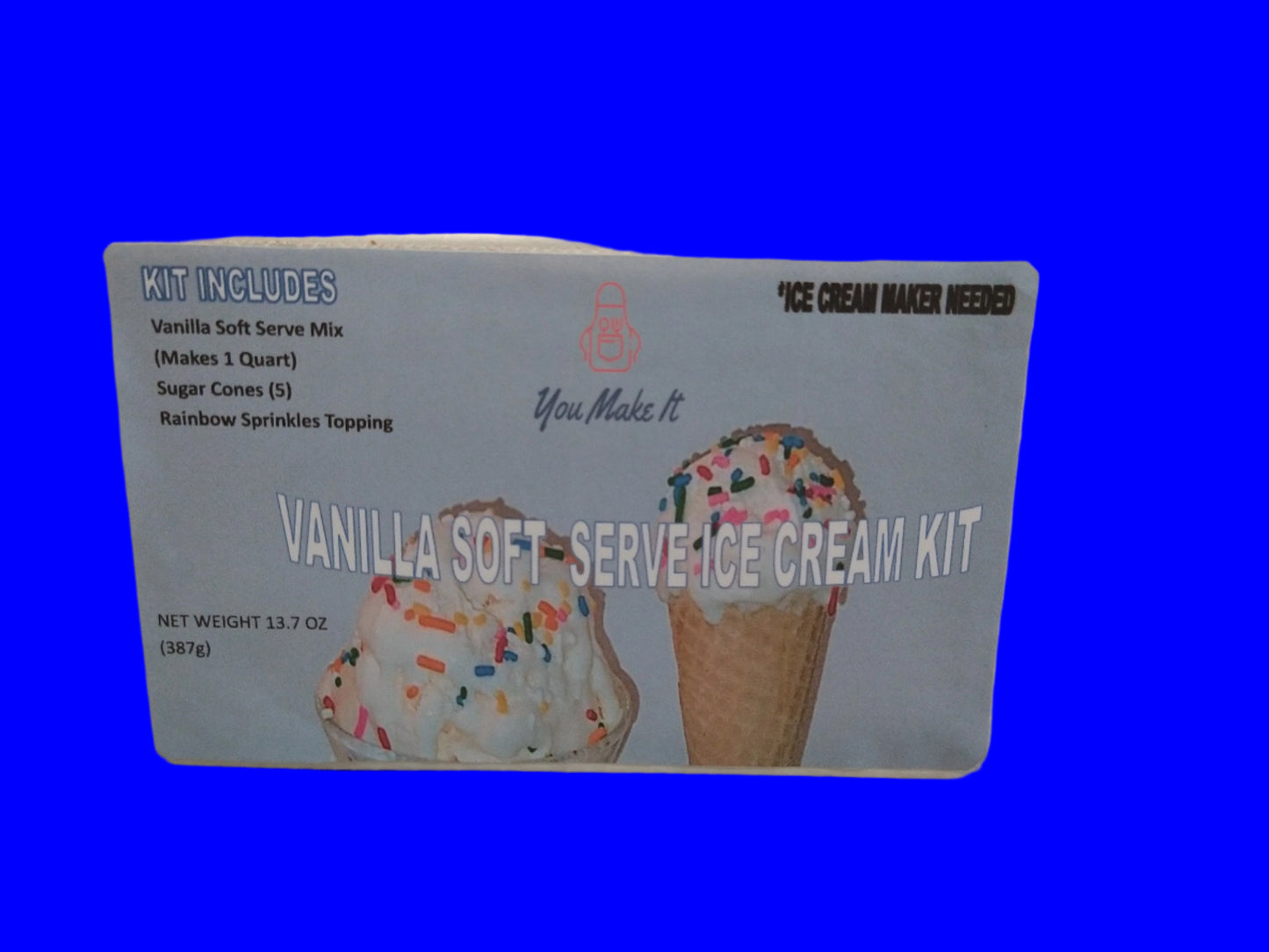 Vanilla soft serve ice cream kit with rainbow sprinkles