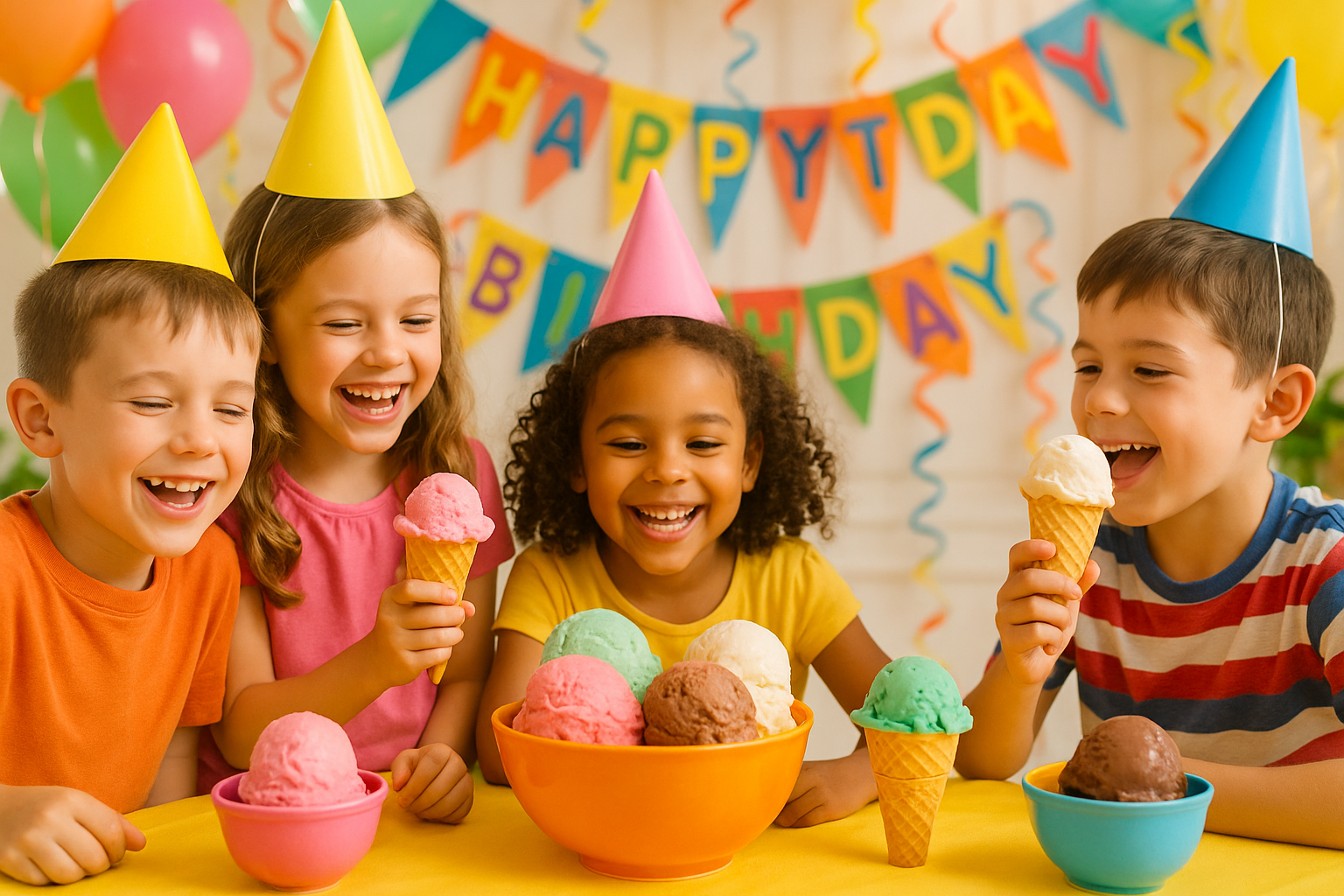 Kids birthday party with ice cream