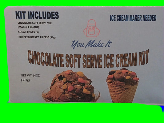 Chocolate soft serve ice cream kit with chopped Reese's pieces