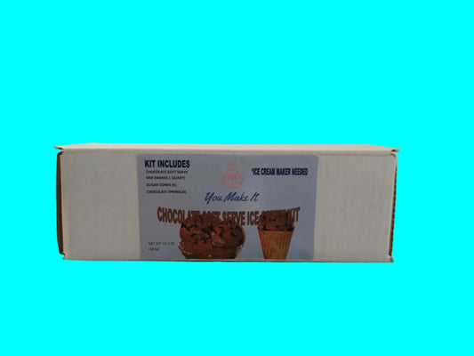 Chocolate soft serve ice cream kit with chocolate sprinkles